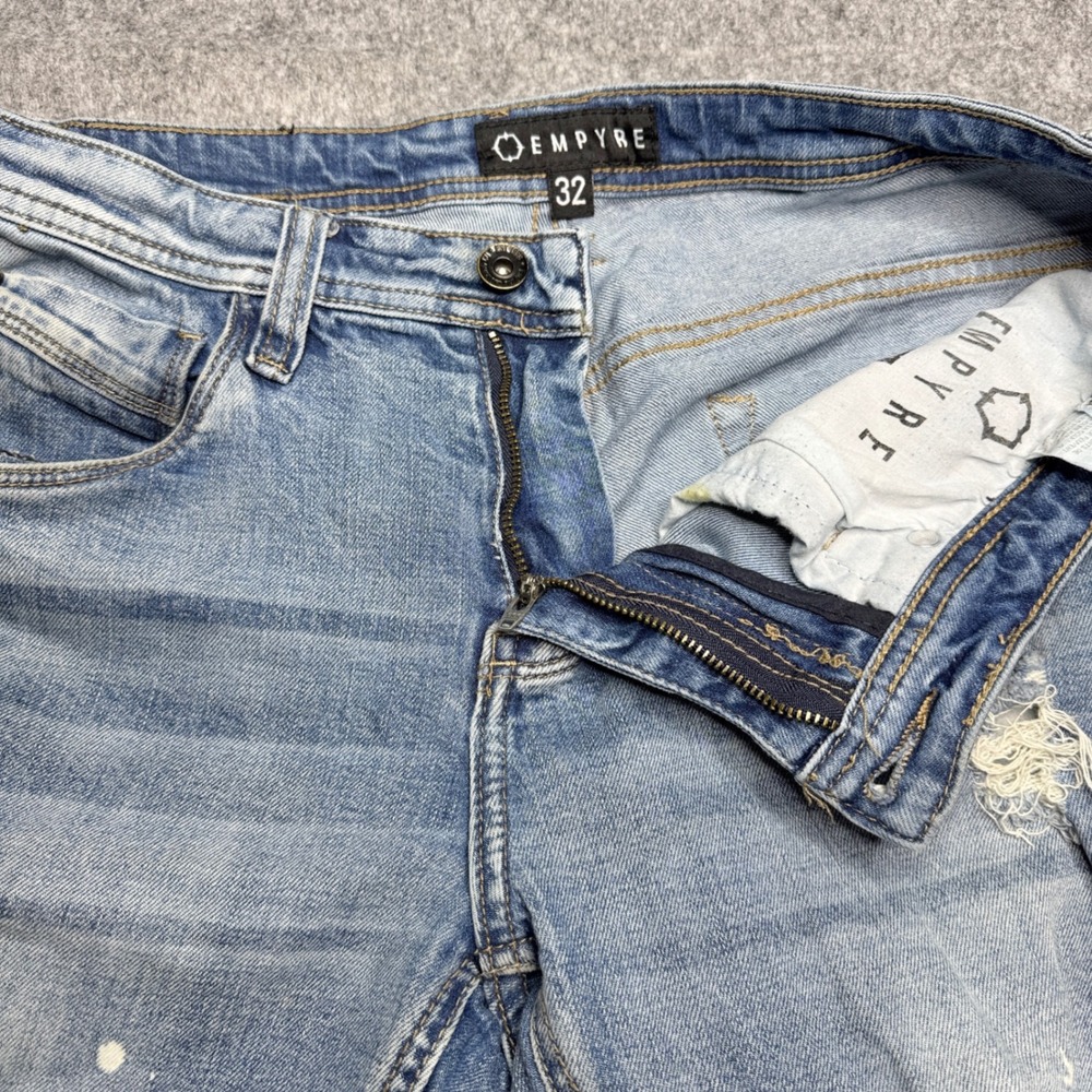 Empyre Recoil Distressed Ripped Destroyed Paint Splatter Light Wash‎ Jeans - Picture 5 of 11